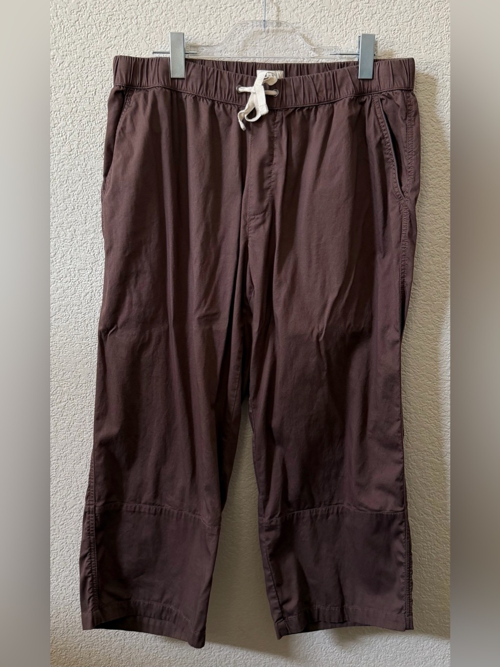 PACT Organic Women XL Brown Daily Cotton Twill Crop Pant Wide Leg Pull On 25.5”